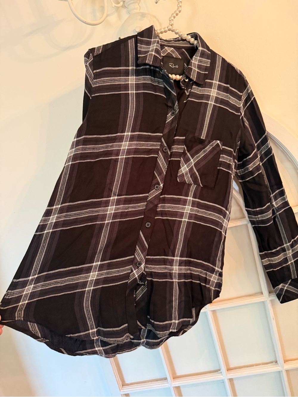 Rails Hunter Slate Black Ivory Lurex Metallic Plaid Button-Down Shirt Size XS